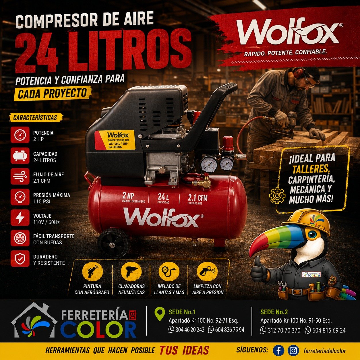 Compresor de aire Wolfox 24 litros