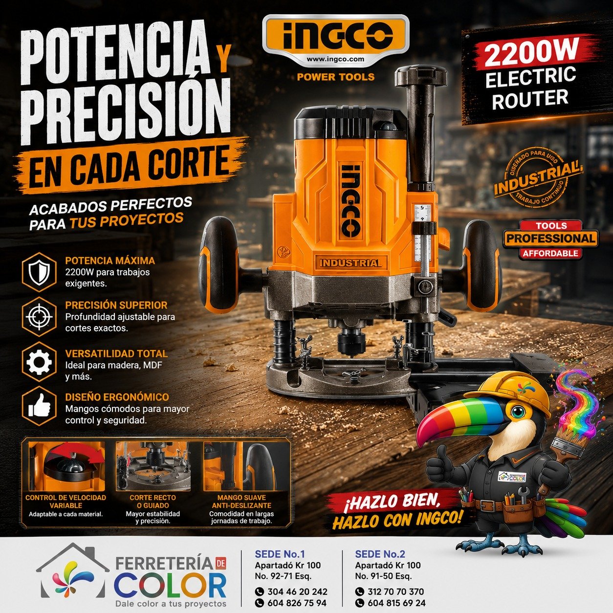 Fresadora eléctrica Ingco 2200W