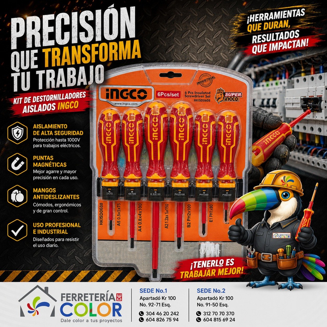 Kit de destornilladores aislados Ingco