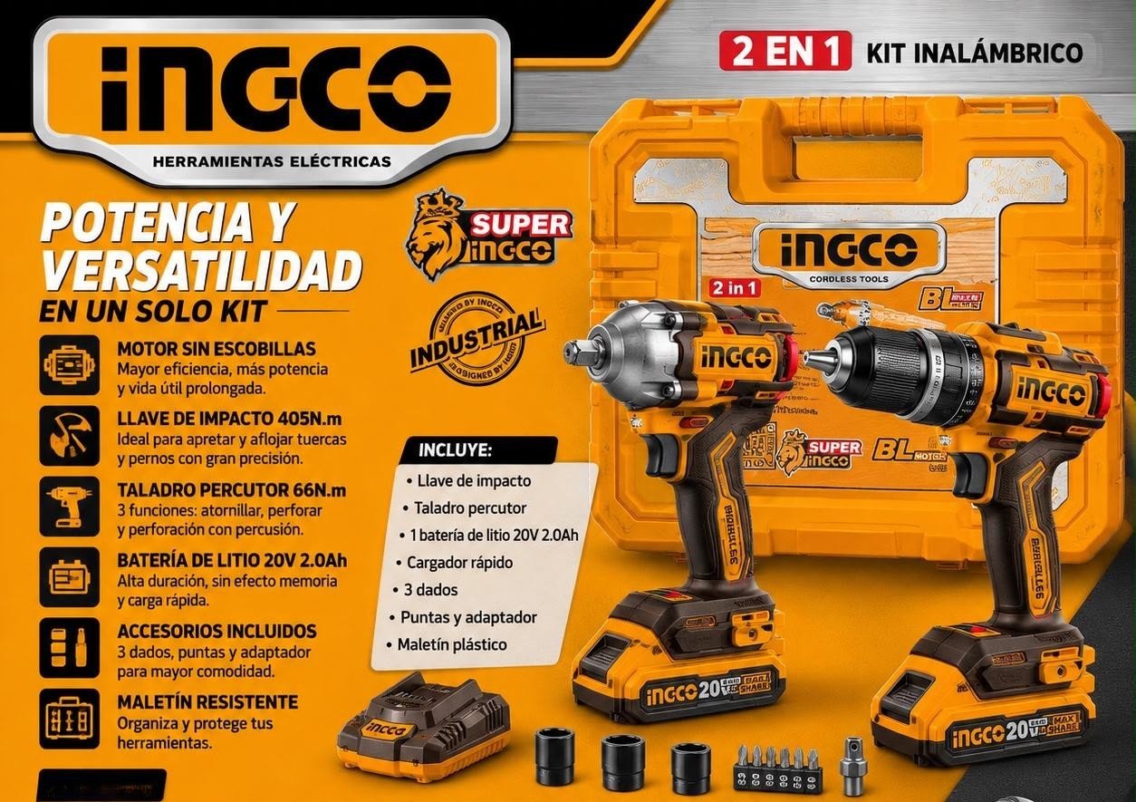 Kit inalámbrico 2 en 1 Ingco 20V