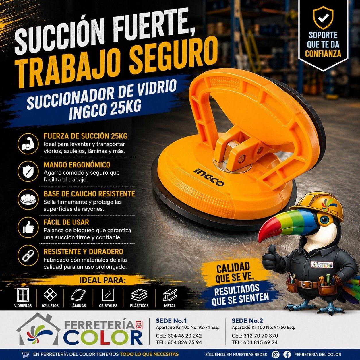 Succionador de vidrio Ingco 25 kg